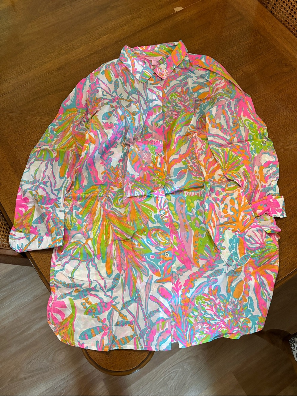 Lilly Pulitzer Pink Multicolor Abstract Floral Button-Down Shirt